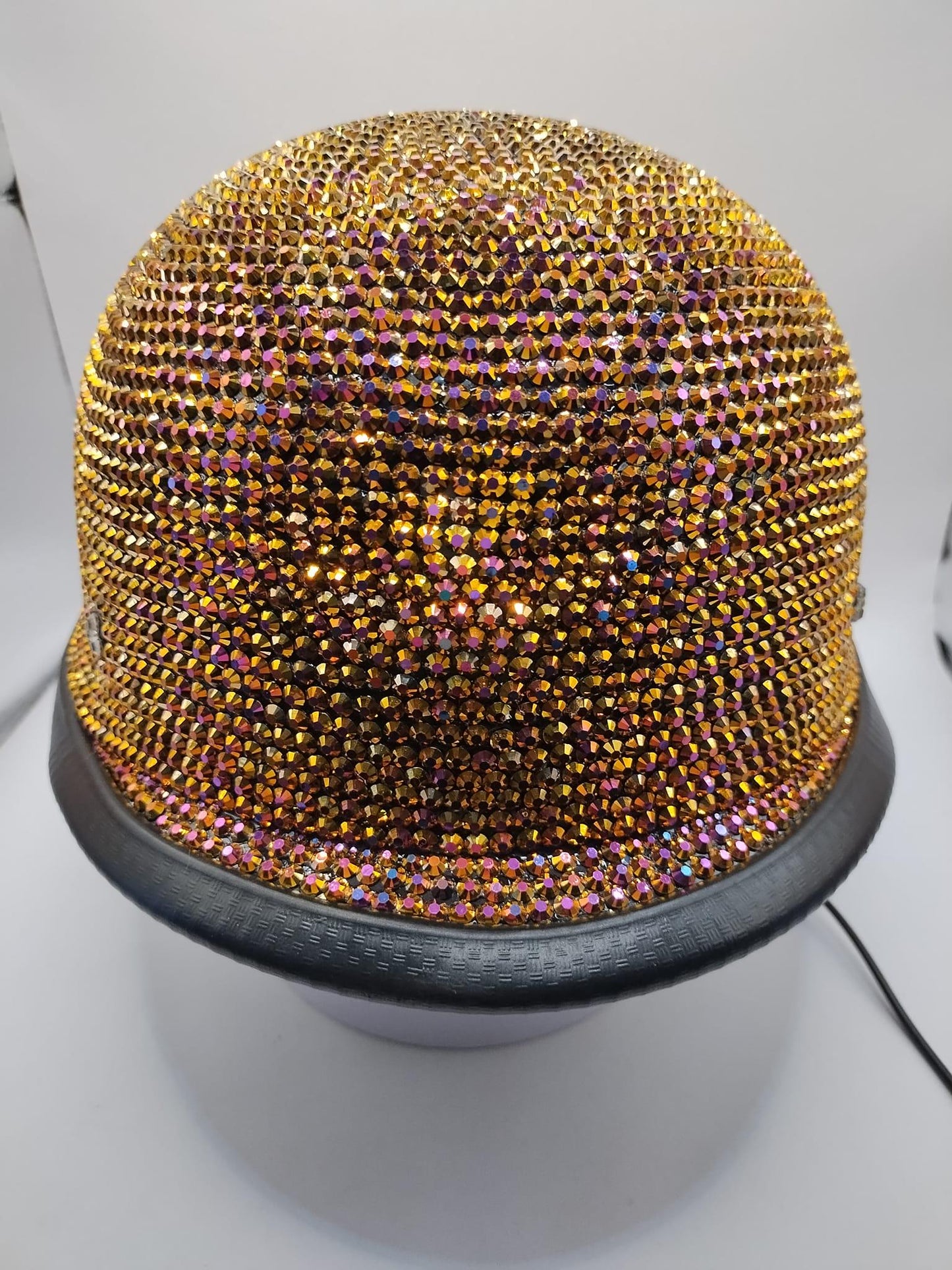 Custom Bling German Style Motorcycle Novelty Helmet in Rose Gold AB Rhinestones S M L XL Back Off B*tch Queen