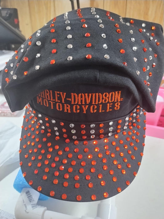 Custom Bling Rhinestones Harley Davidson Painter's Cap w/ Headband