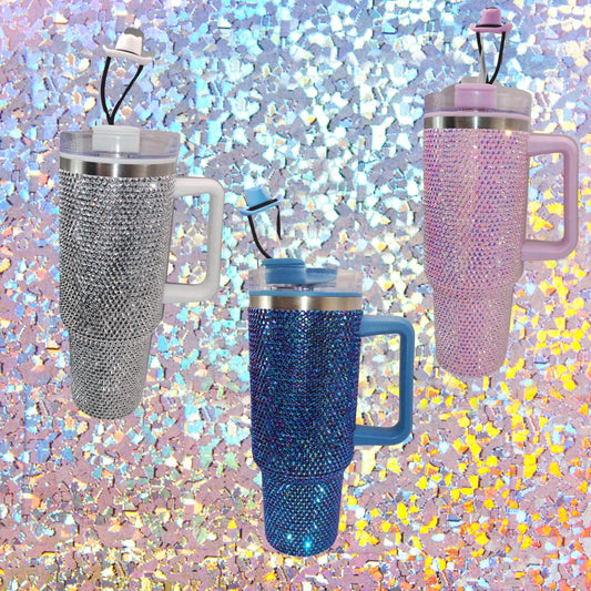 Custom Bling Rhinestone 40oz Hydraquench Tumbler With Handle Stanley Dupe