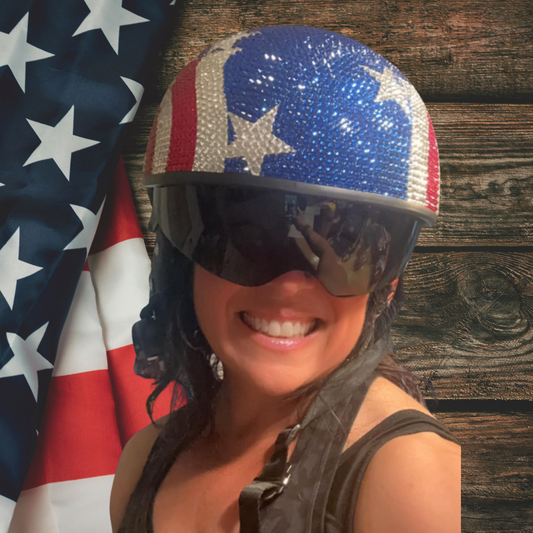 Custom Bling Hot Leathers T72 'Blue Flag' Advanced DOT Motorcycle Half Helmet with Drop Down Visor